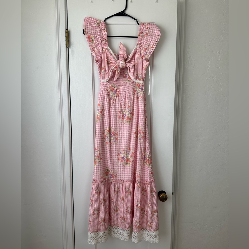 Love Shack Fancy Emeka Dress in Berry Picnic